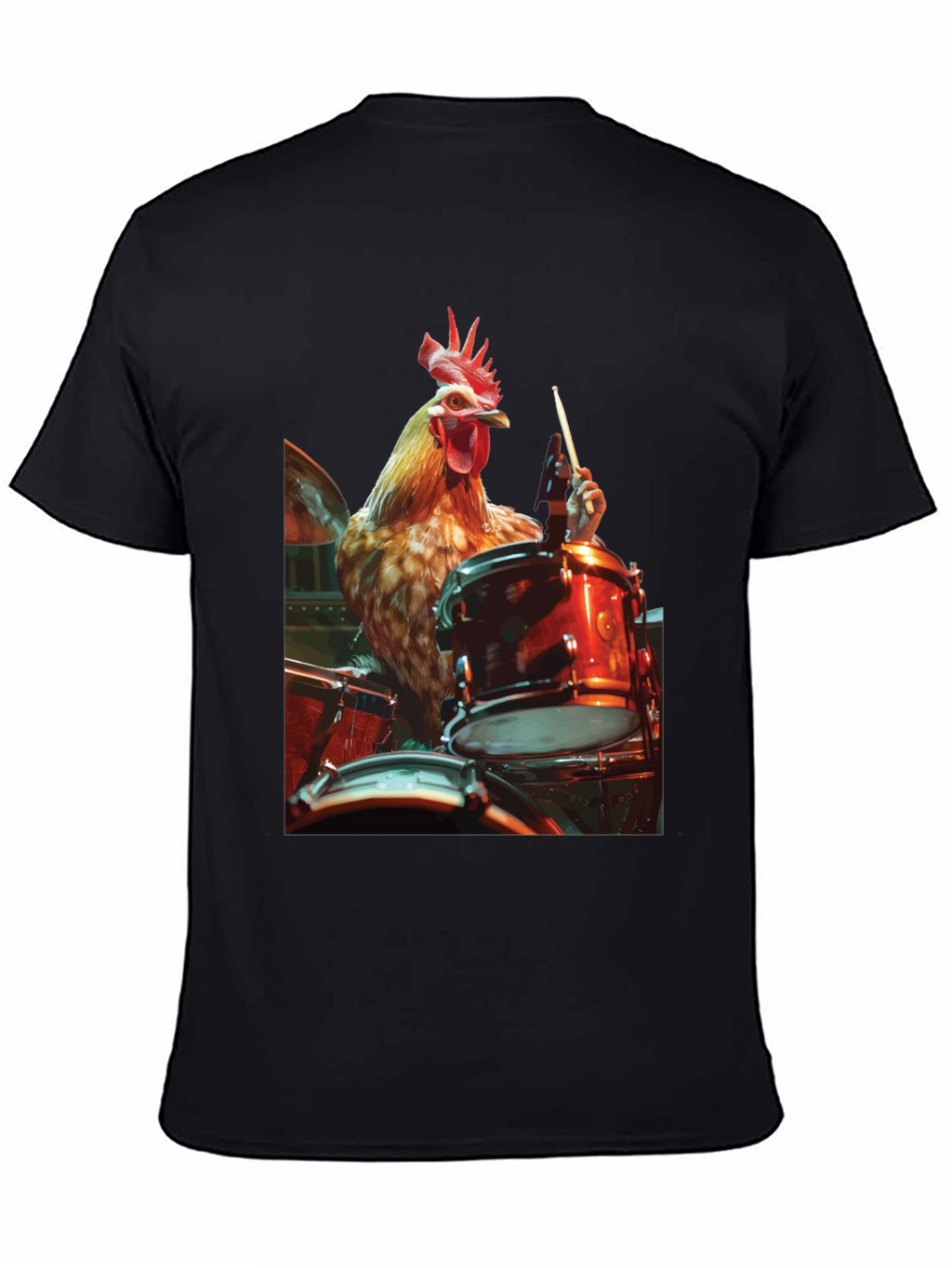 Chicken Drummer T-Shirt - Black Graphic Tee