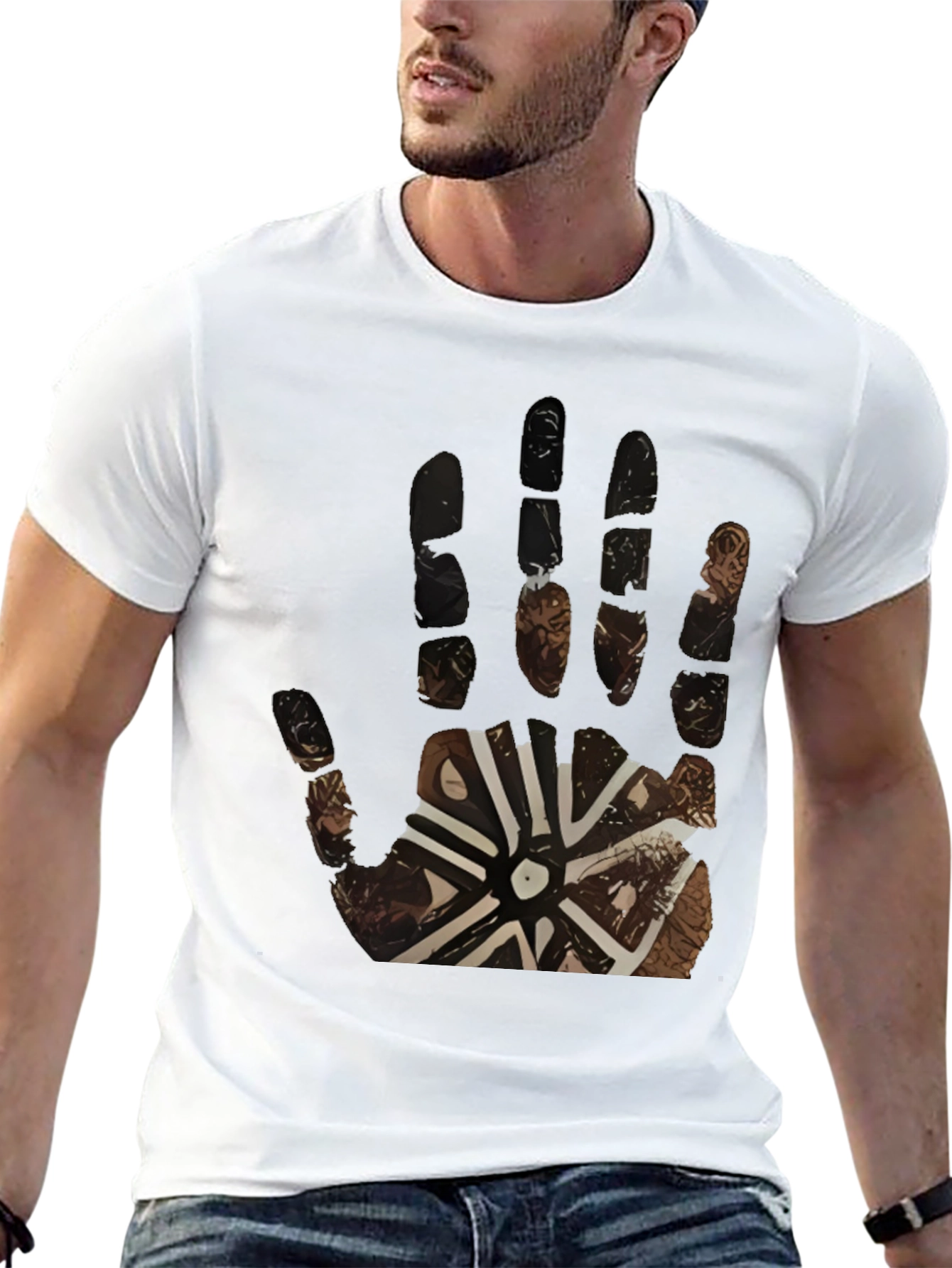 Tribal Hand Print Black Tee