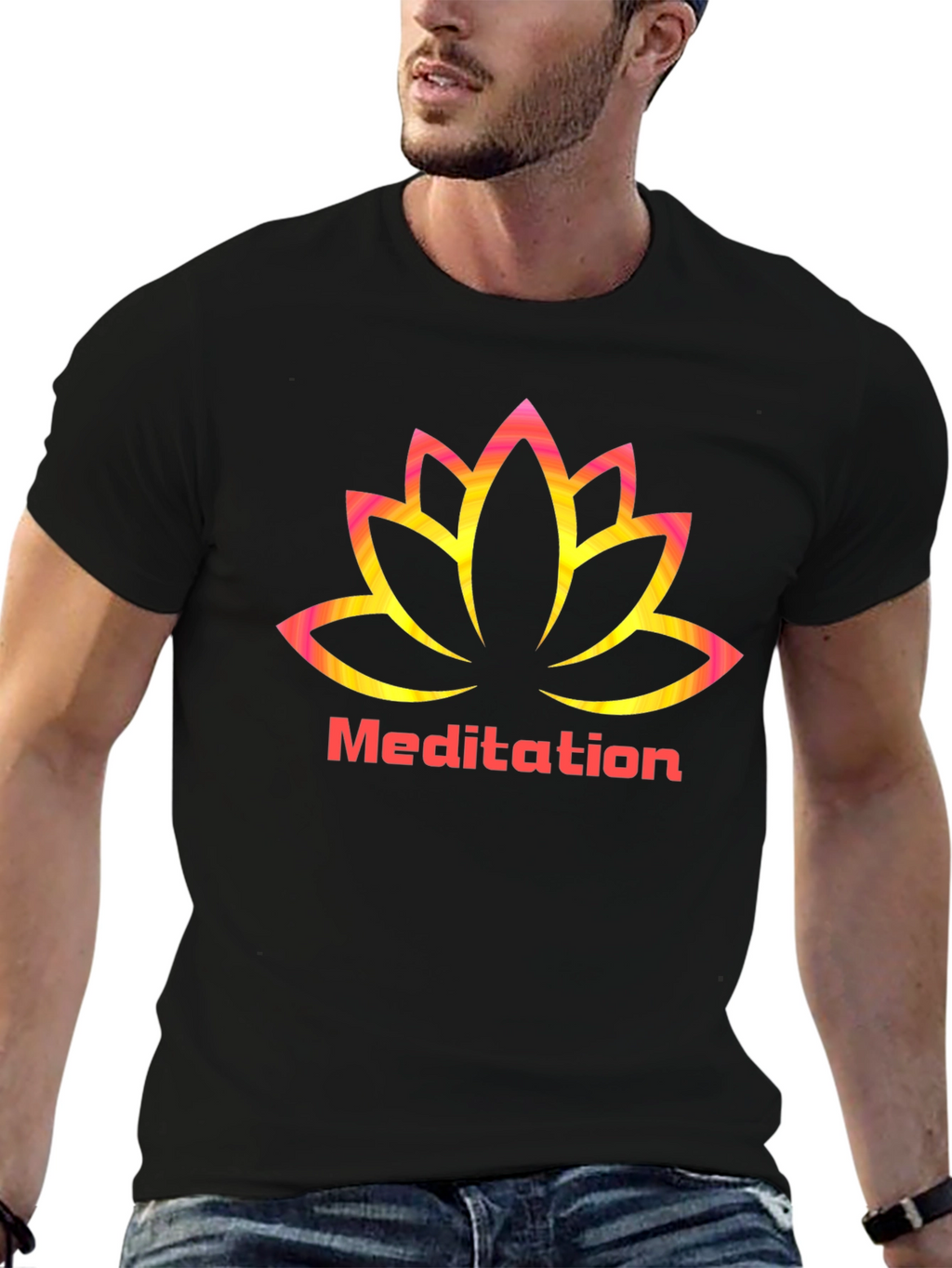 Meditation Lotus Graphic Black T-Shirt