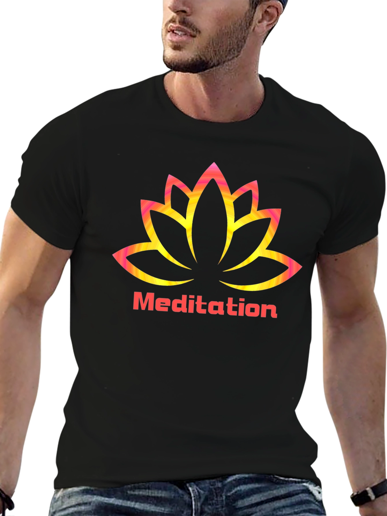 Meditation Lotus Graphic Black T-Shirt