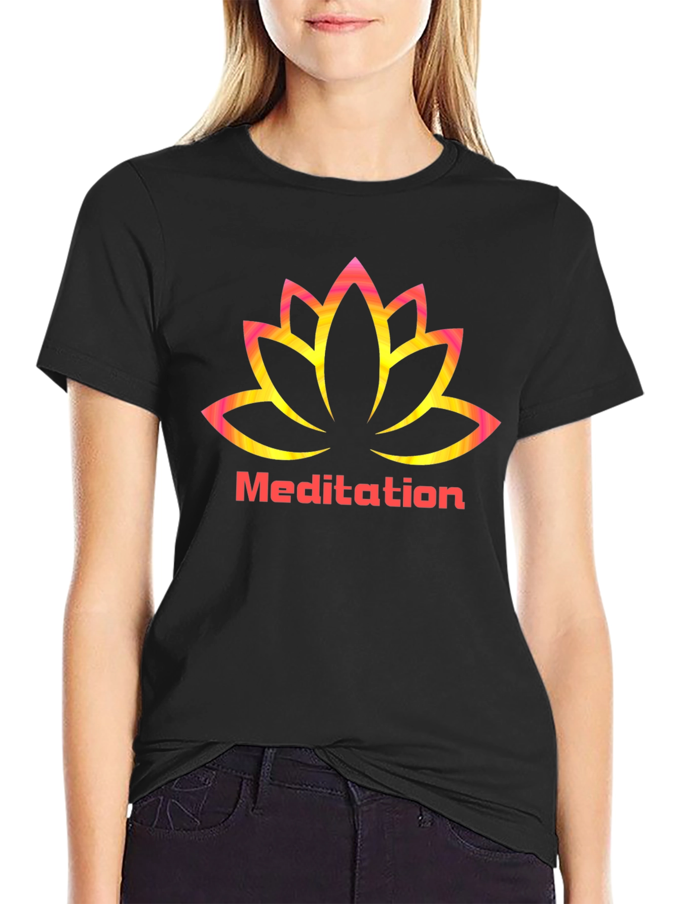 Meditation Lotus Graphic Black T-Shirt