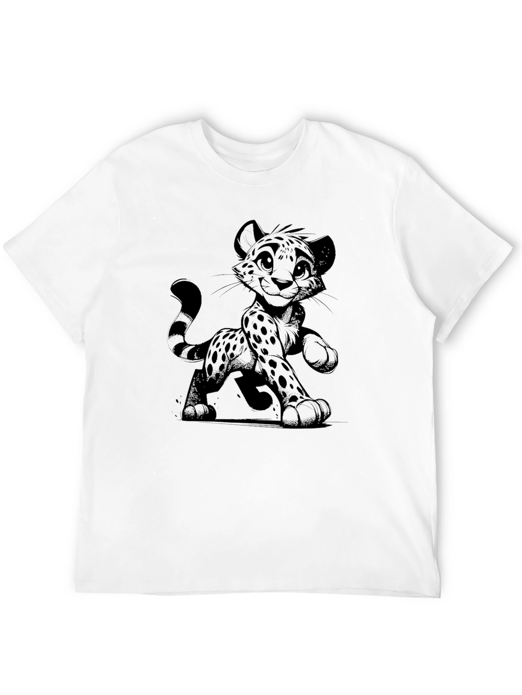 Cartoon Cheetah Graphic Tee - Black