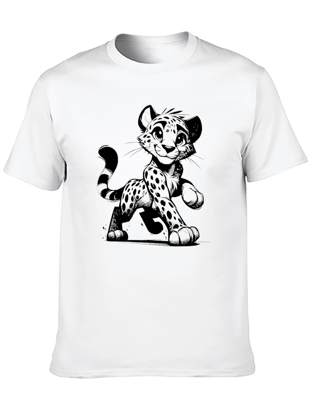 Cartoon Cheetah Graphic Tee - Black