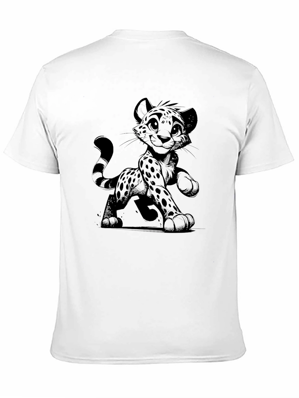 Cartoon Cheetah Graphic Tee - Black