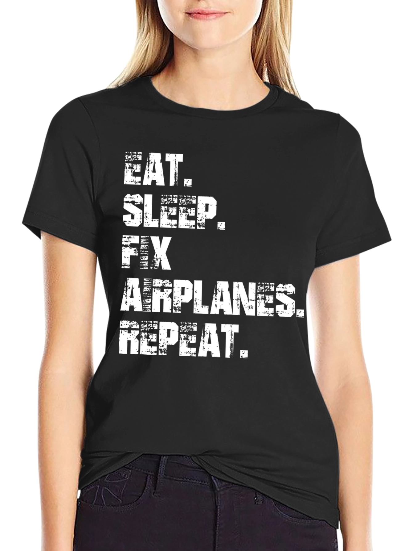 Eat Sleep Fix Airplanes Repeat Black T-Shirt