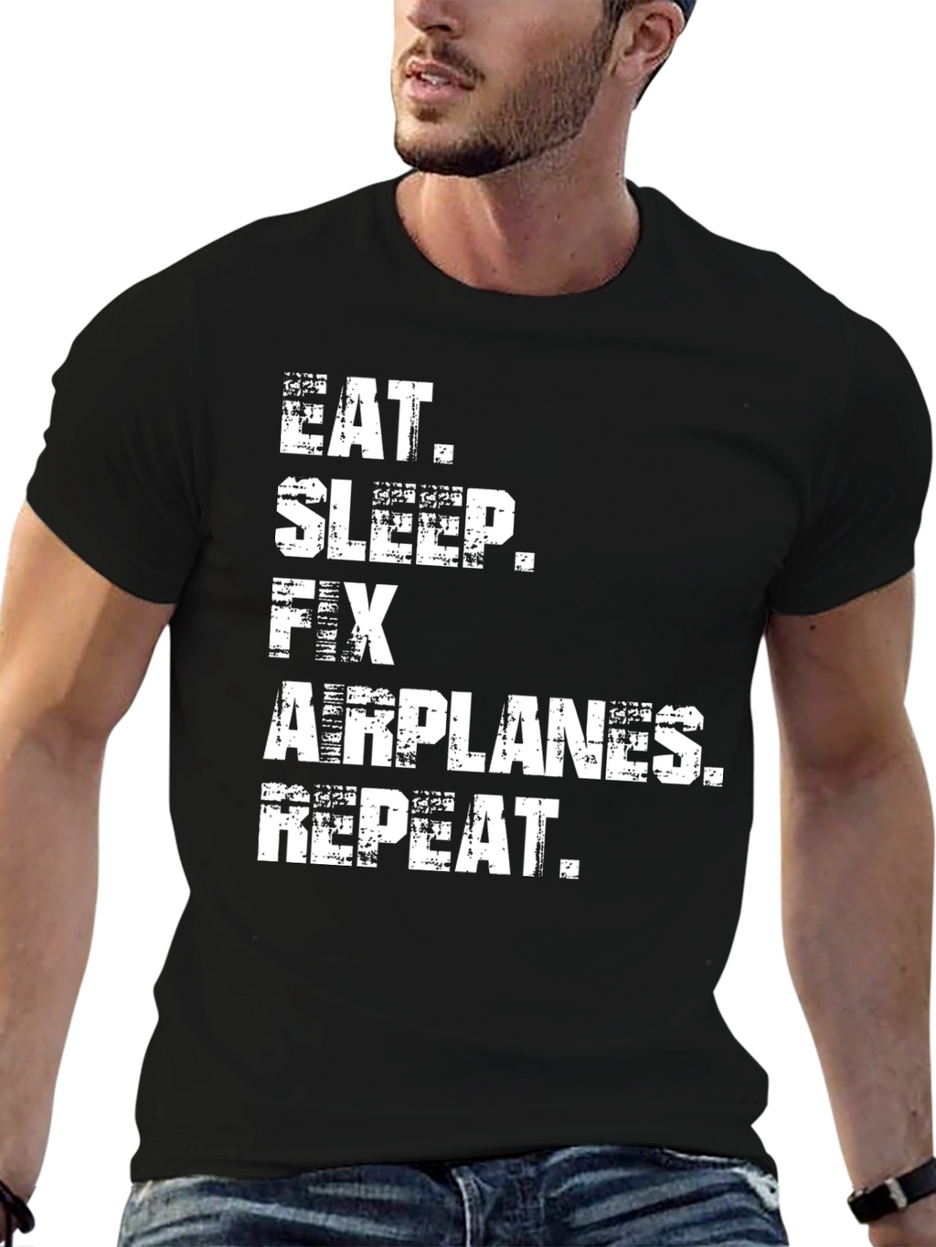 Eat Sleep Fix Airplanes Repeat Black T-Shirt