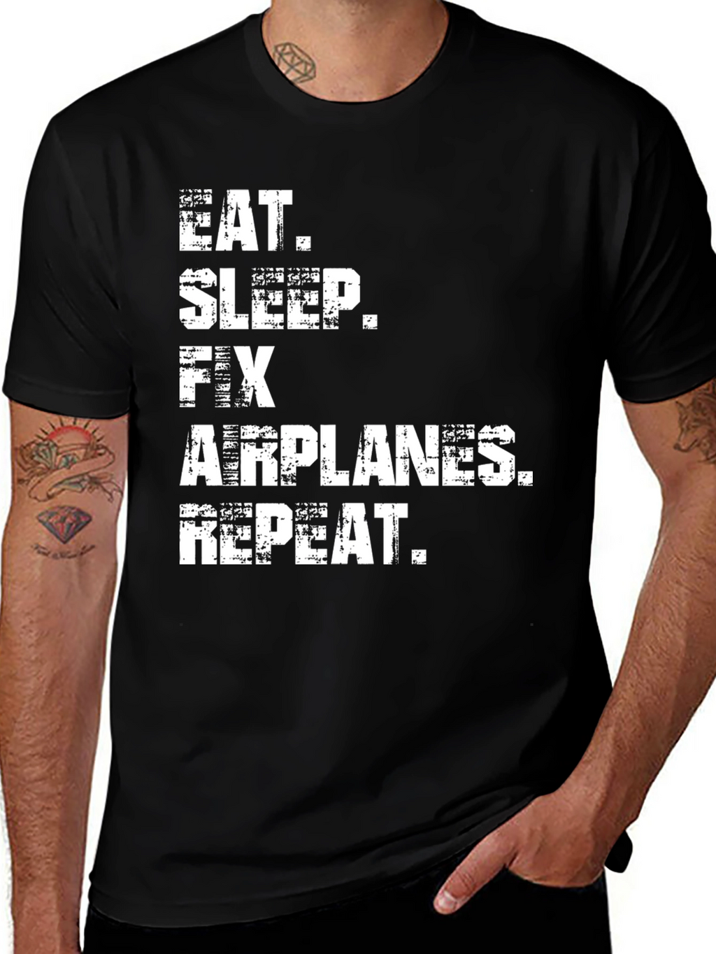 Eat Sleep Fix Airplanes Repeat Black T-Shirt