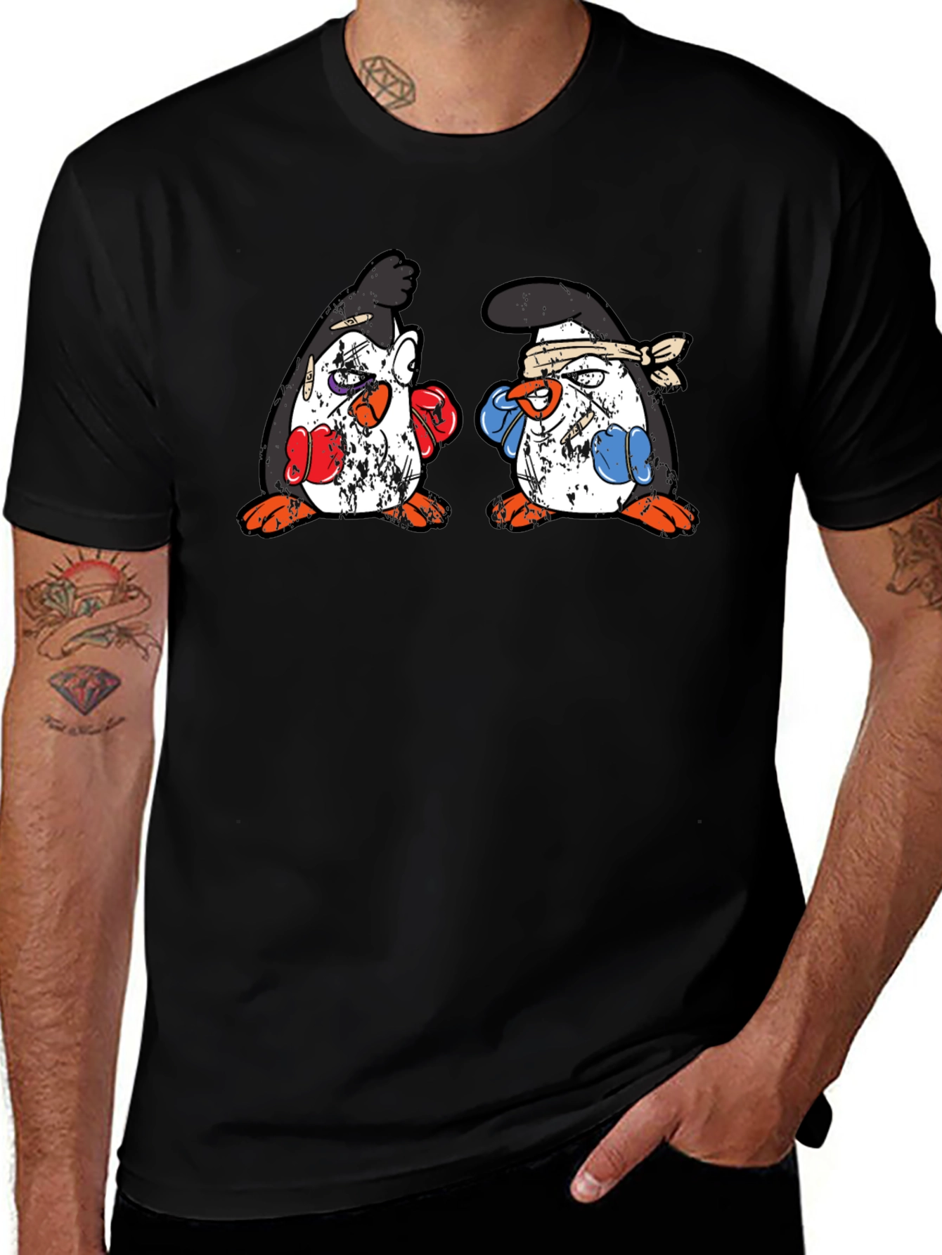 Penguin Boxing T-Shirt - Black Cotton Tee