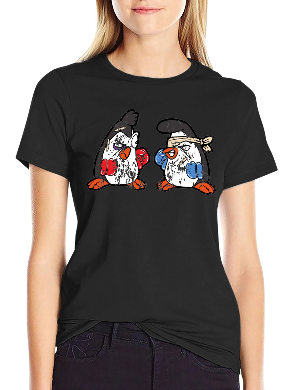 Penguin Boxing T-Shirt - Black Cotton Tee