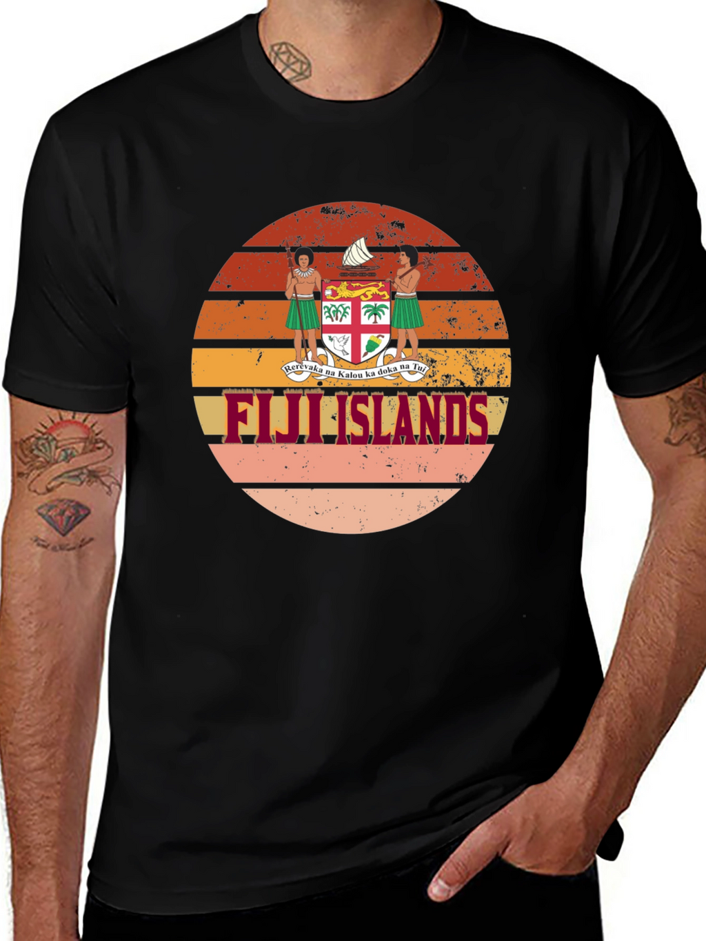 Fiji Islands Retro Sunset Graphic T-Shirt