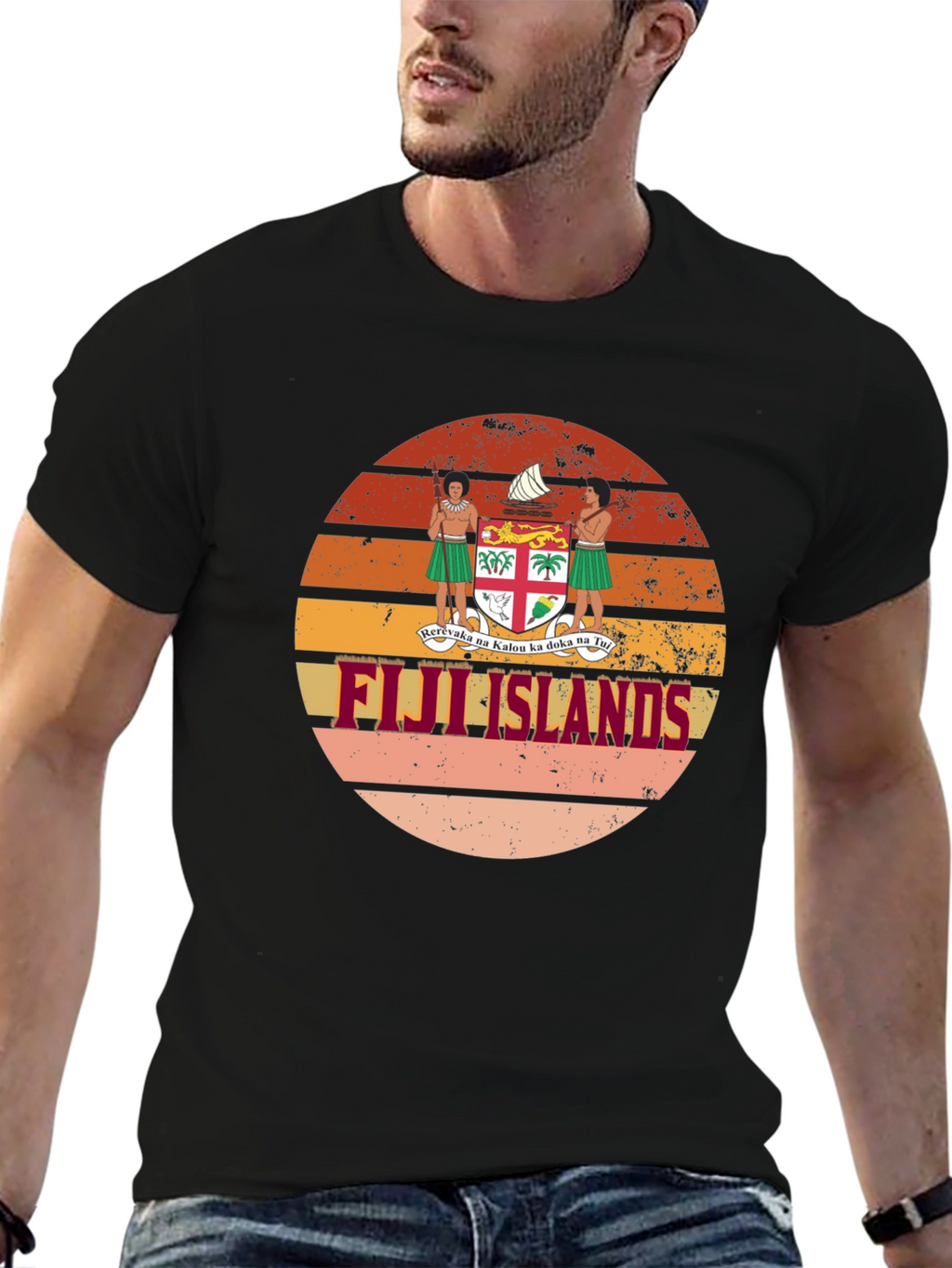 Fiji Islands Retro Sunset Graphic T-Shirt