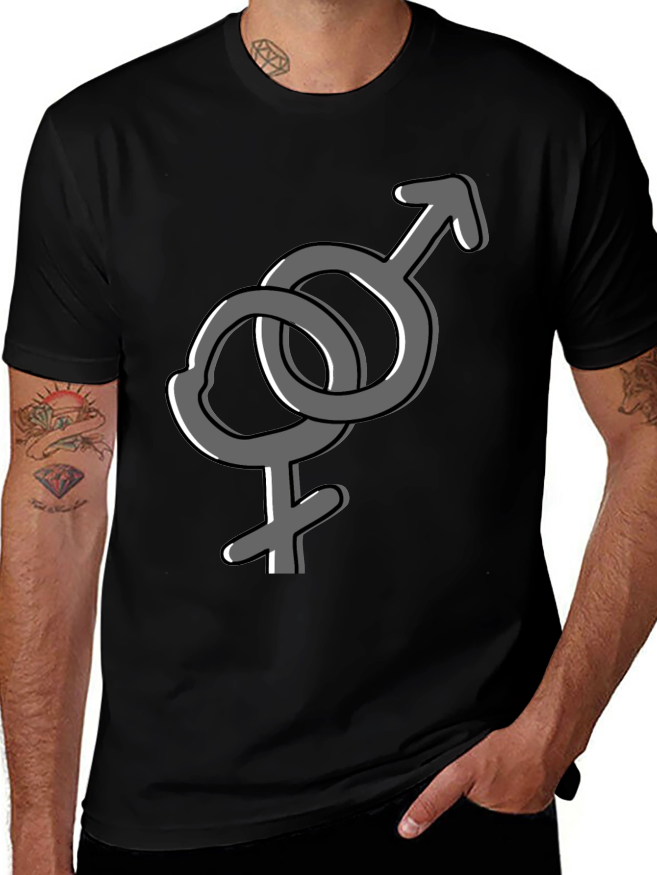 Interlocking Gender Symbol Graphic Tee - Unisex Black T-Shirt