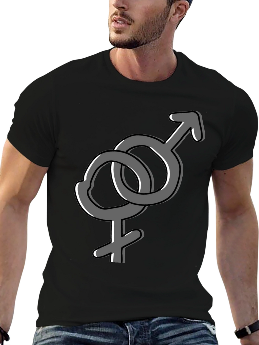 Interlocking Gender Symbol Graphic Tee - Unisex Black T-Shirt