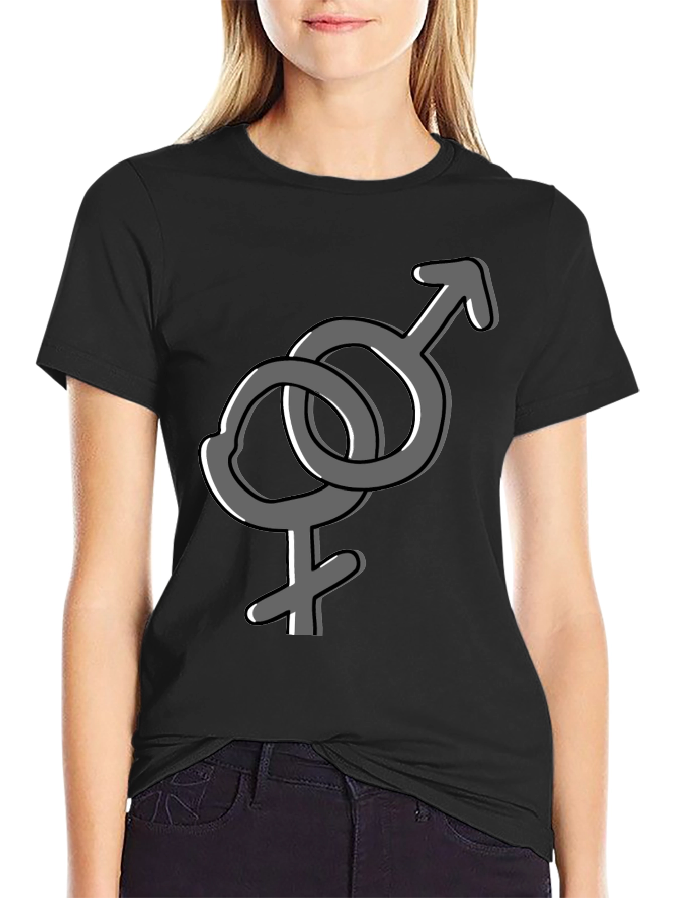 Interlocking Gender Symbol Graphic Tee - Unisex Black T-Shirt