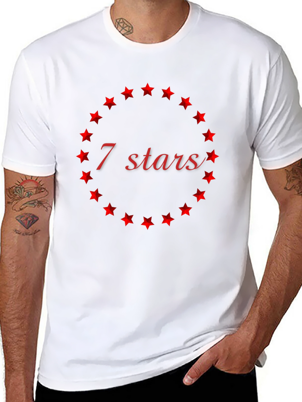 7 Stars Graphic Tee - Stylish Mens Black T-Shirt