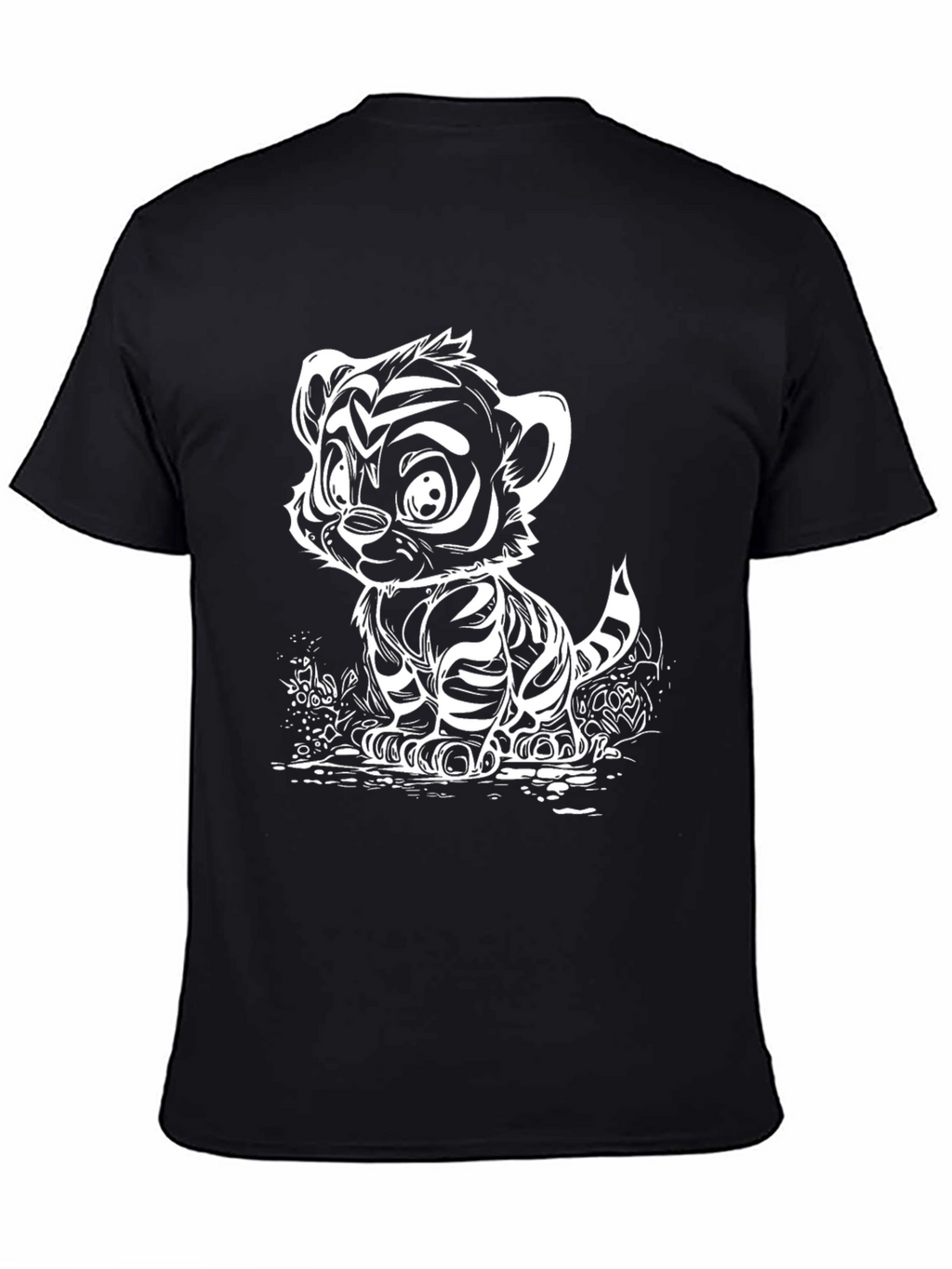 Cute Tiger Cub Graphic Tee - Black Cotton Blend
