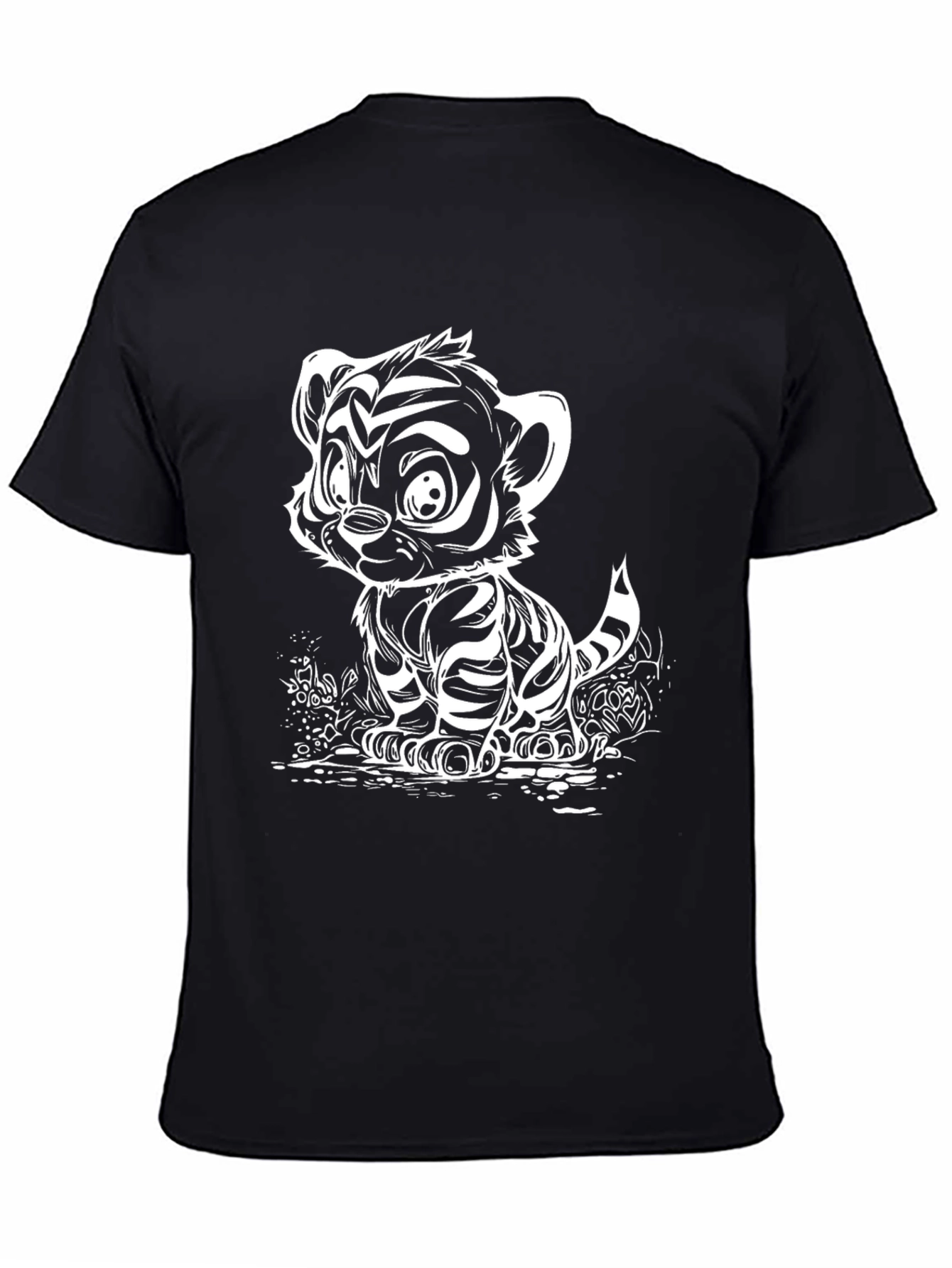Cute Tiger Cub Graphic Tee - Black Cotton Blend
