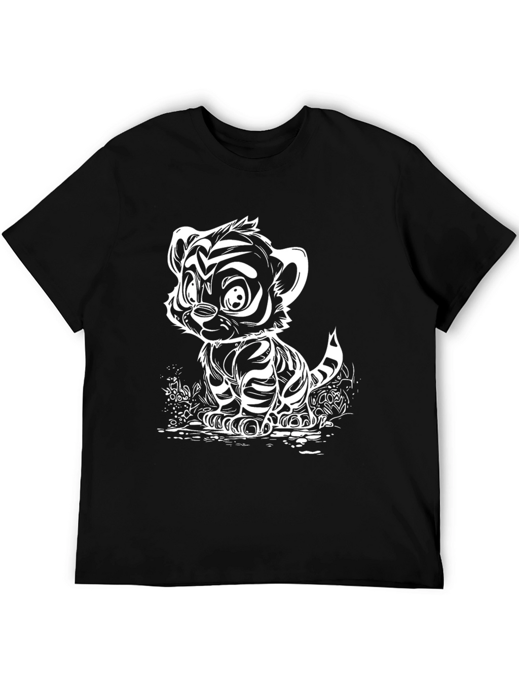 Cute Tiger Cub Graphic Tee - Black Cotton Blend
