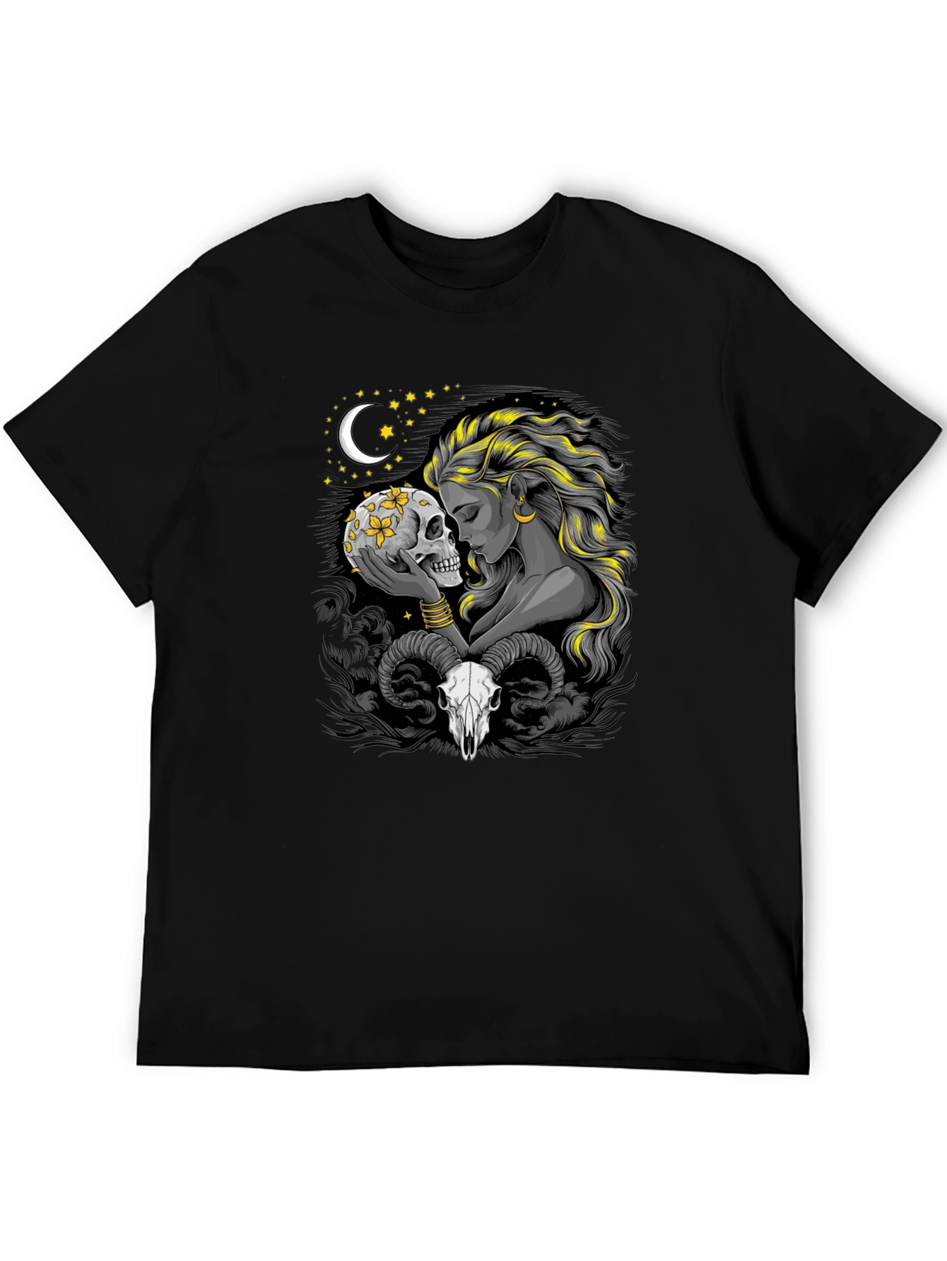 Skull & Woman Graphic Tee - Gothic Style Black T-Shirt