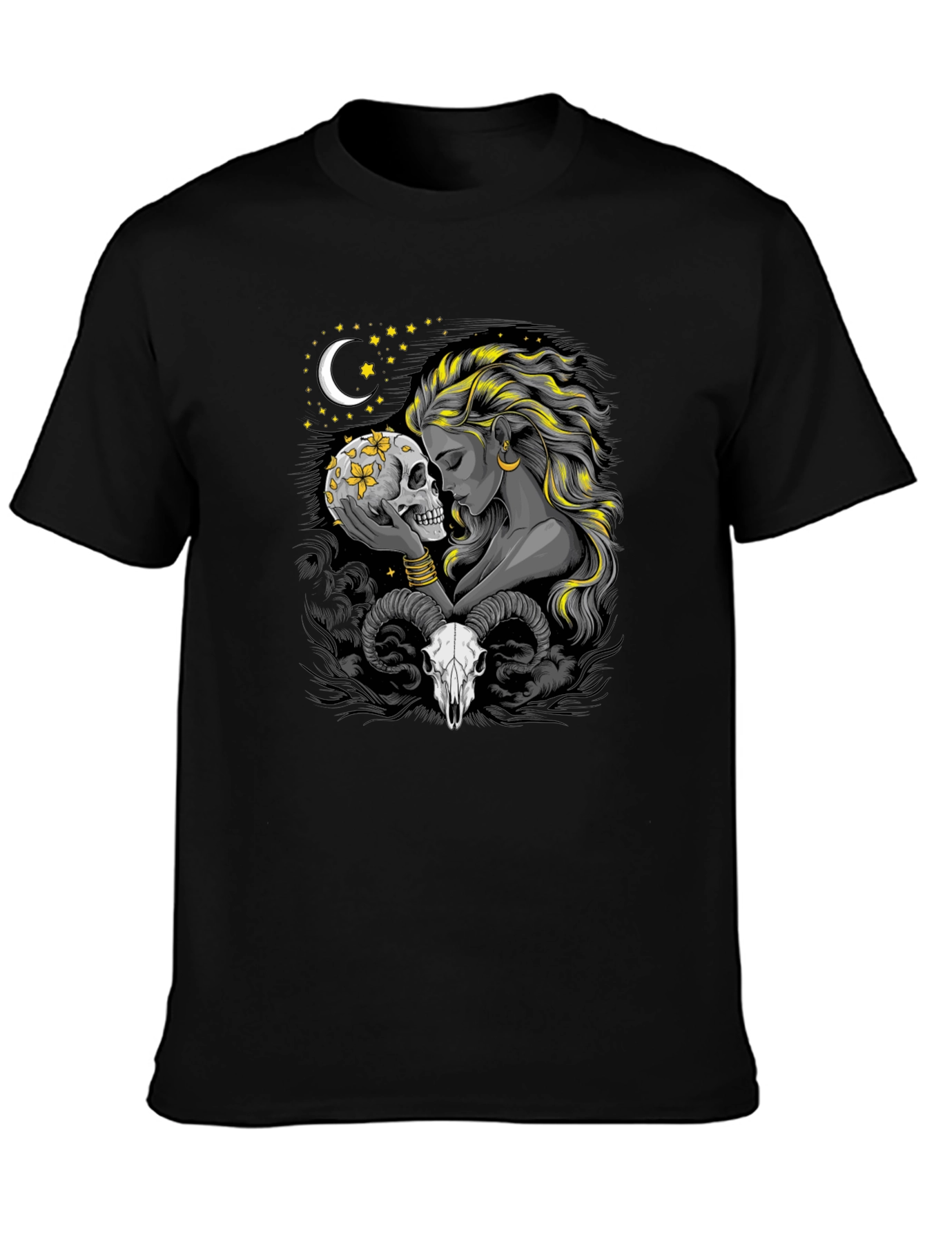 Skull & Woman Graphic Tee - Gothic Style Black T-Shirt