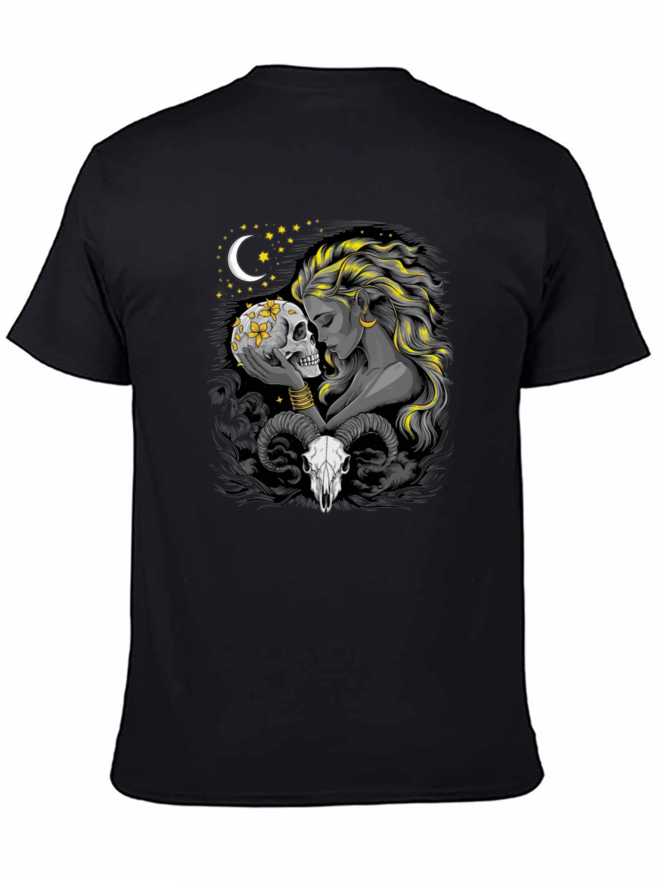 Skull & Woman Graphic Tee - Gothic Style Black T-Shirt
