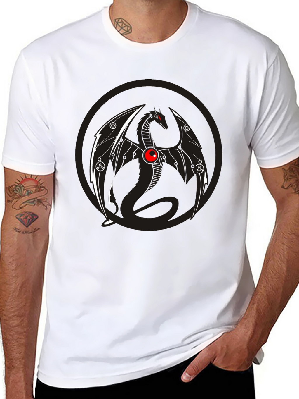 Dragon Graphic Tee - Black Crew Neck T-Shirt