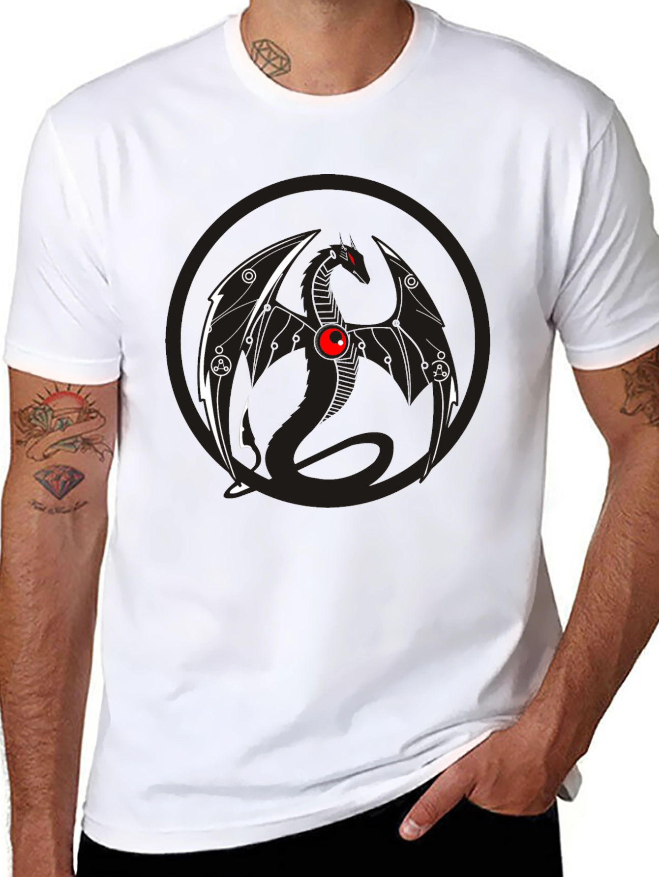 Dragon Graphic Tee - Black Crew Neck T-Shirt