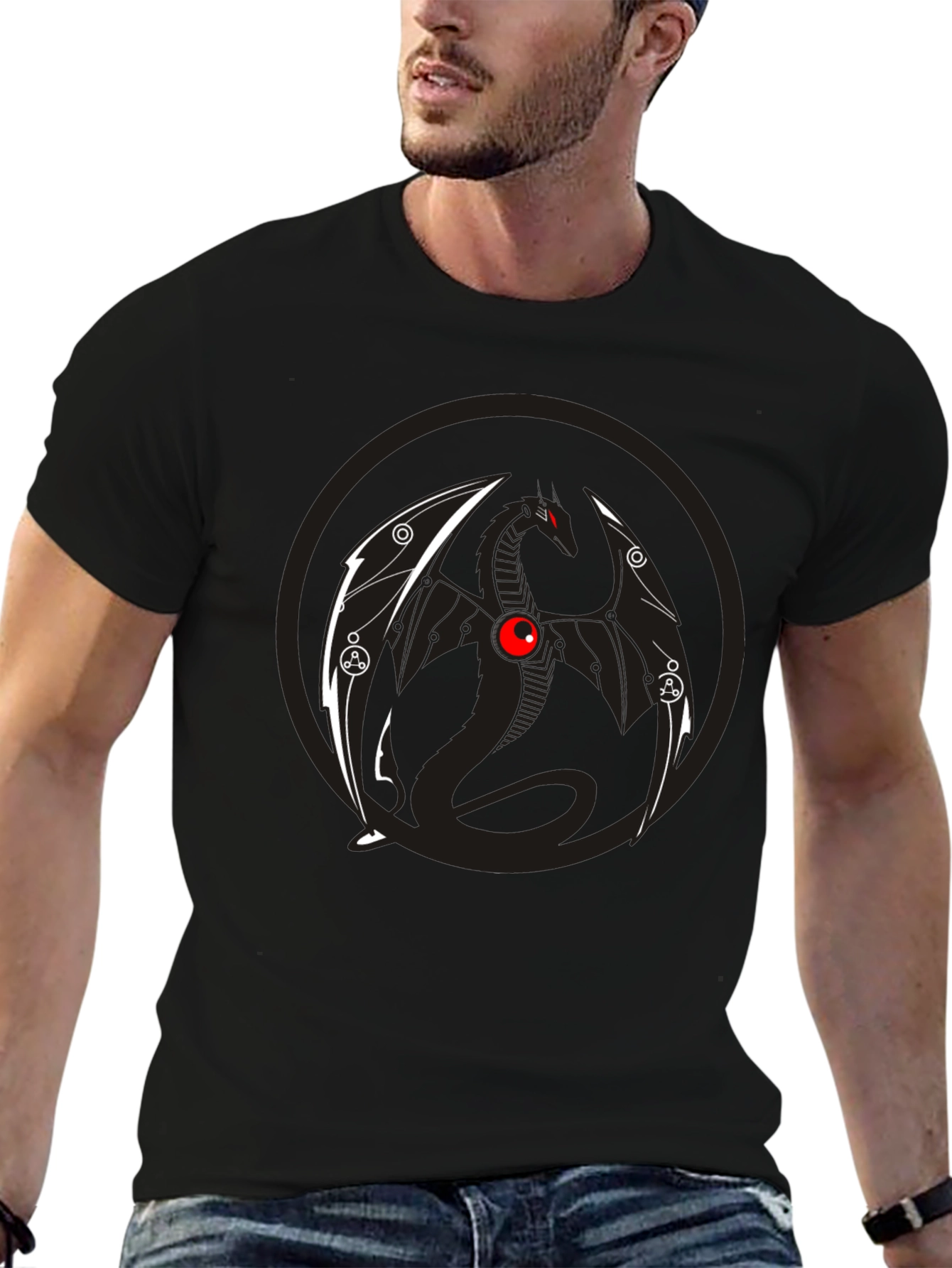 Dragon Graphic Tee - Black Crew Neck T-Shirt