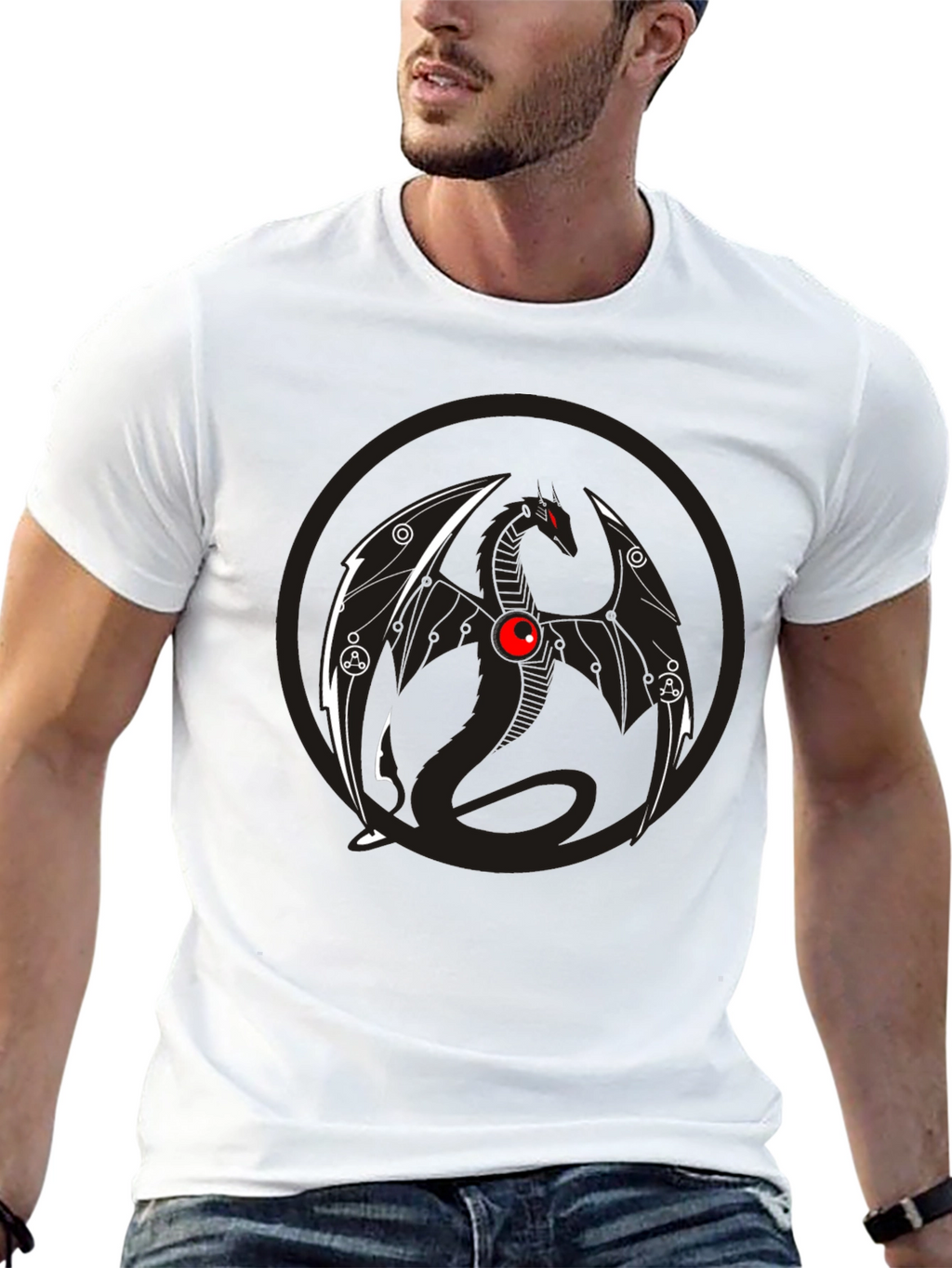 Dragon Graphic Tee - Black Crew Neck T-Shirt