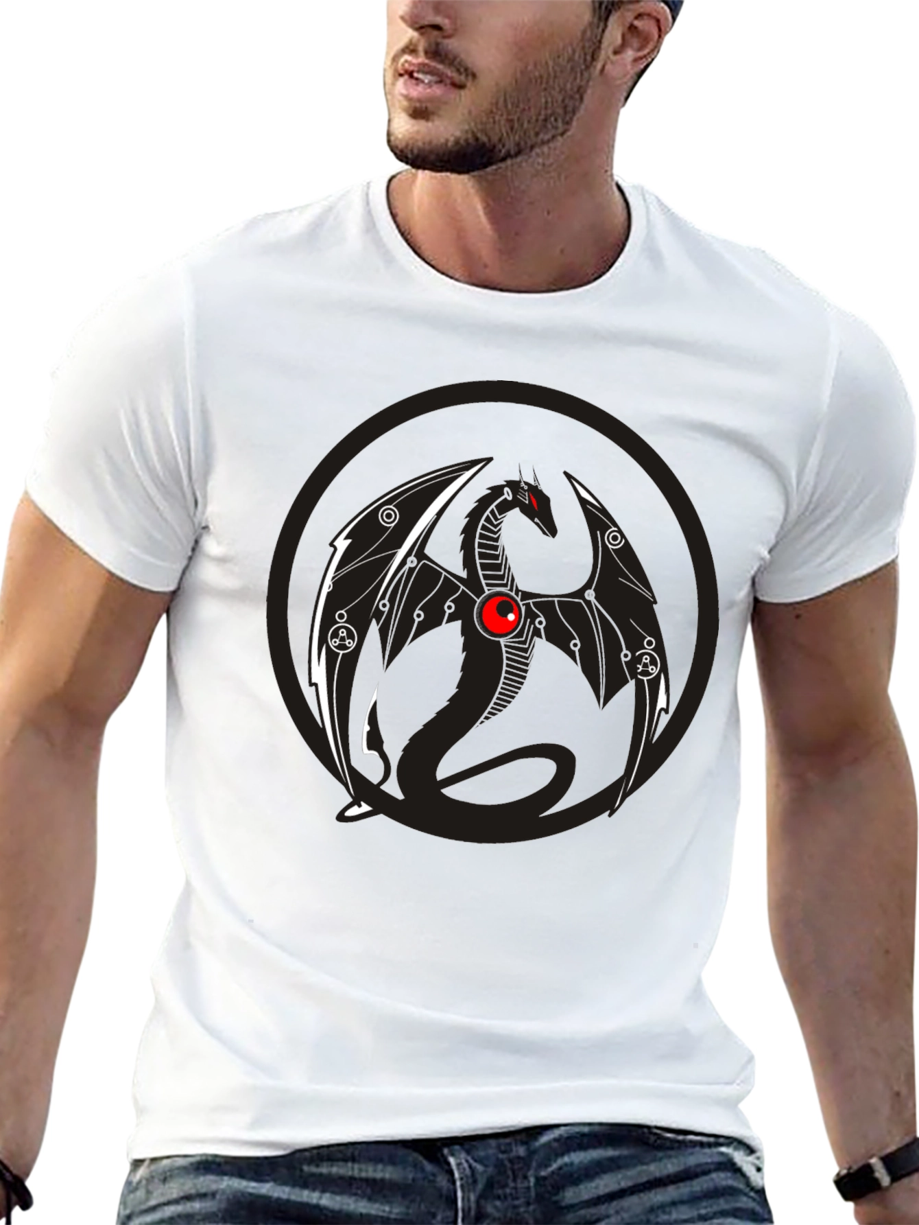 Dragon Graphic Tee - Black Crew Neck T-Shirt