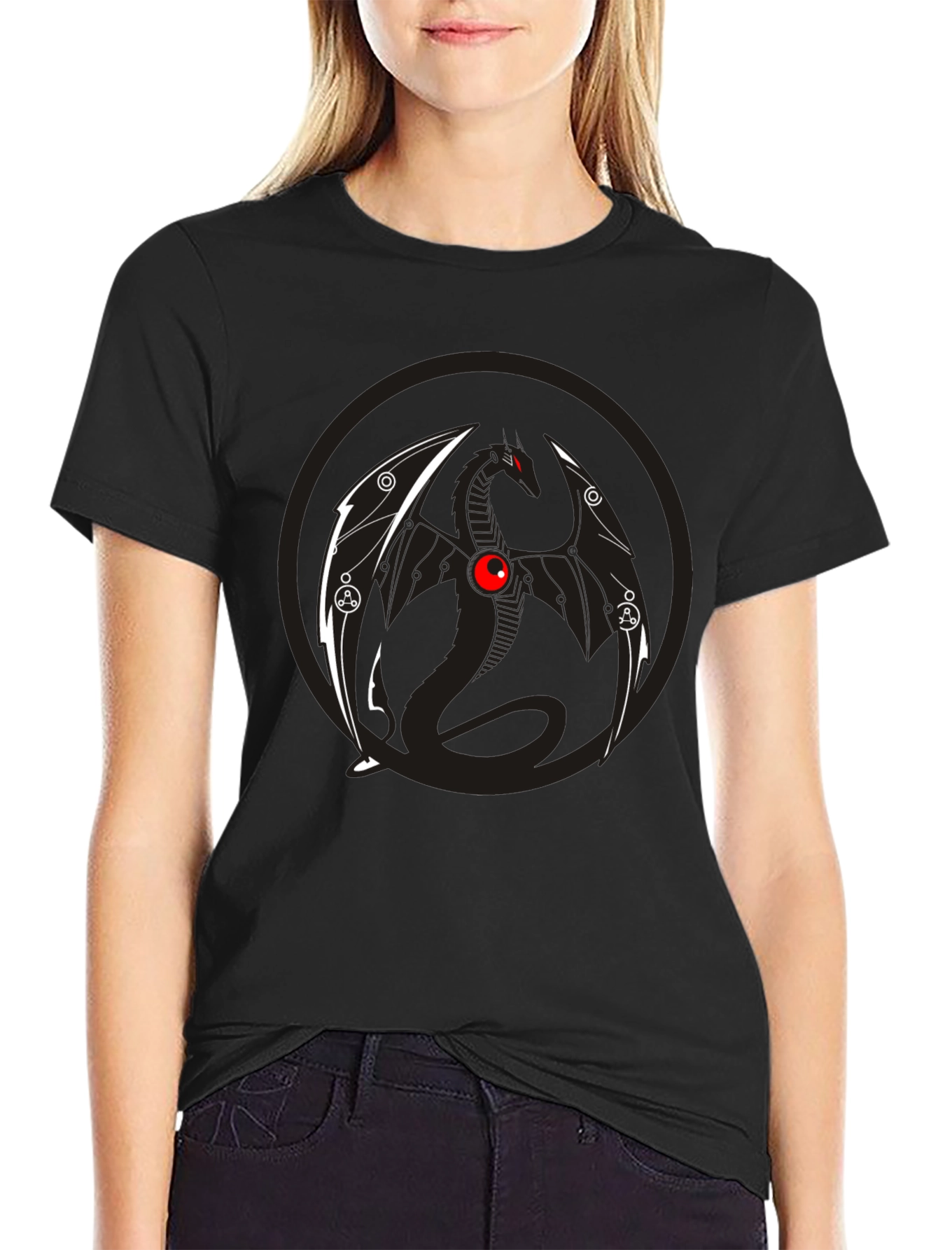 Dragon Graphic Tee - Black Crew Neck T-Shirt