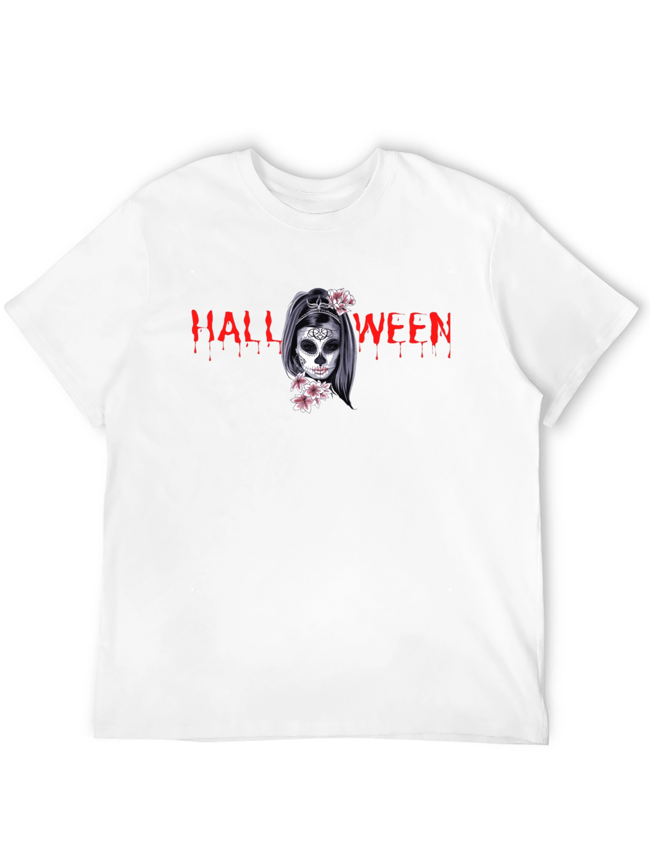 Halloween Skull Girl Graphic Black T-Shirt