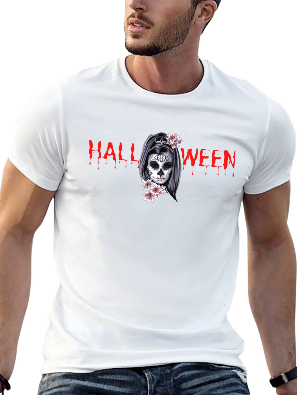Halloween Skull Girl Graphic Black T-Shirt
