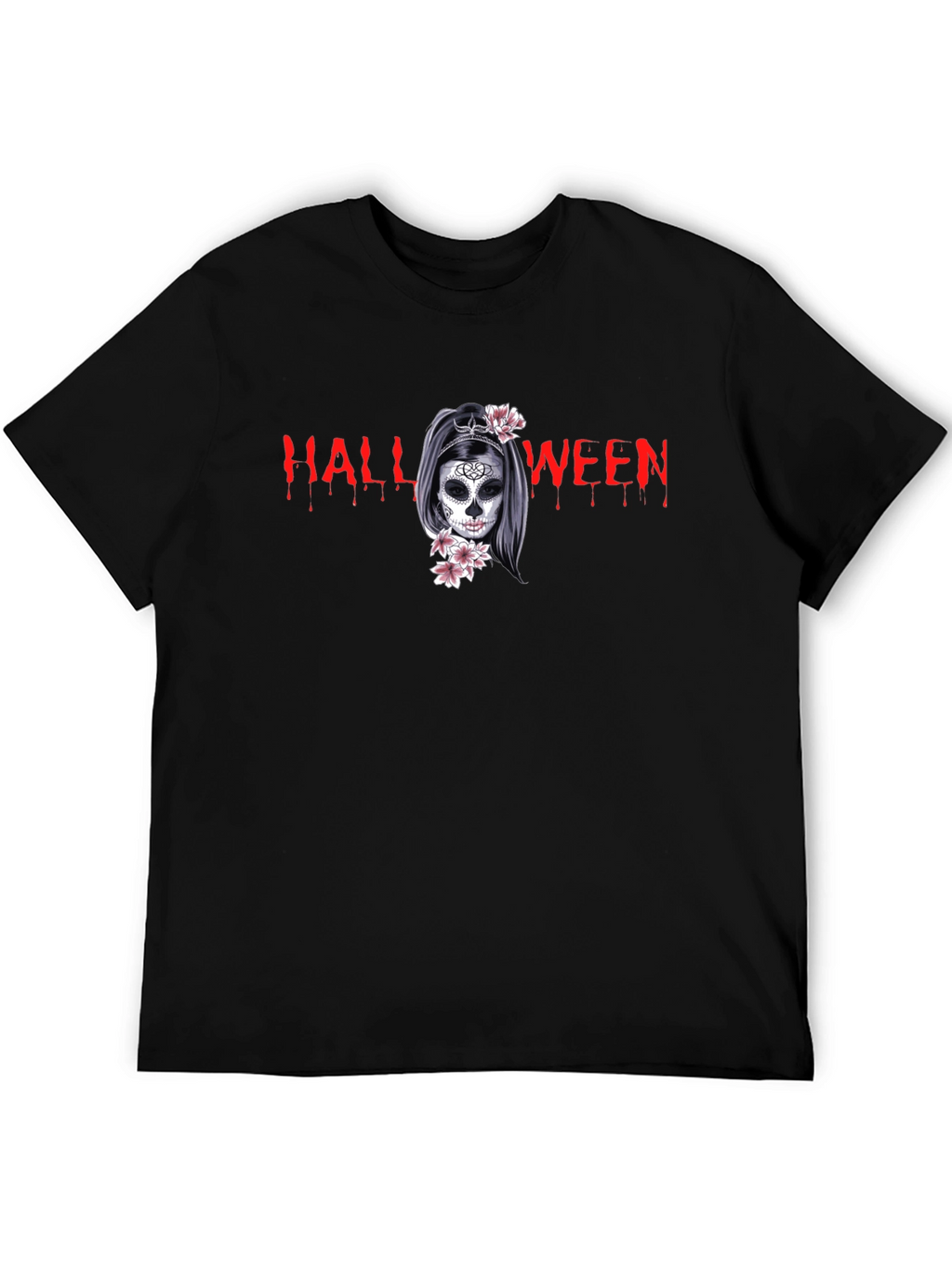 Halloween Skull Girl Graphic Black T-Shirt