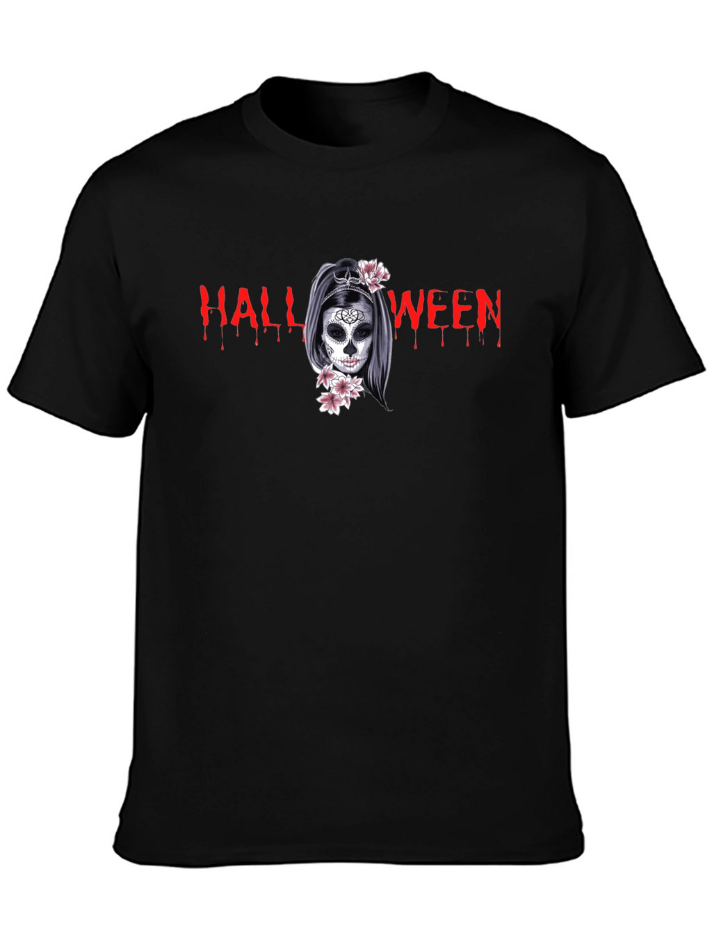 Halloween Skull Girl Graphic Black T-Shirt