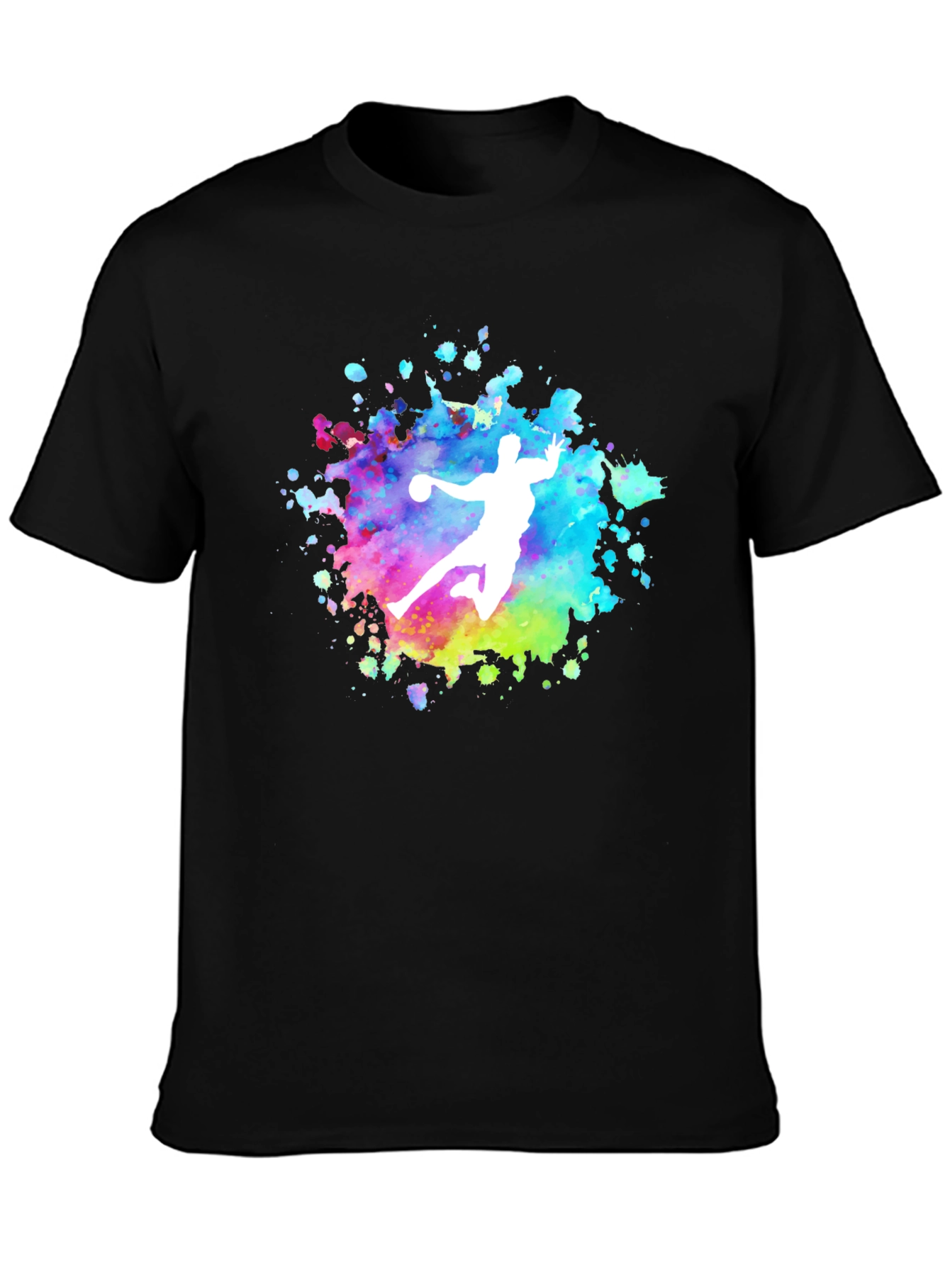 Handball Player Graphic T-Shirt - Colorful Splatter Design