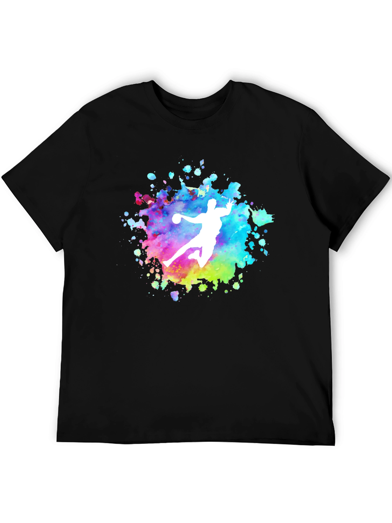Handball Player Graphic T-Shirt - Colorful Splatter Design