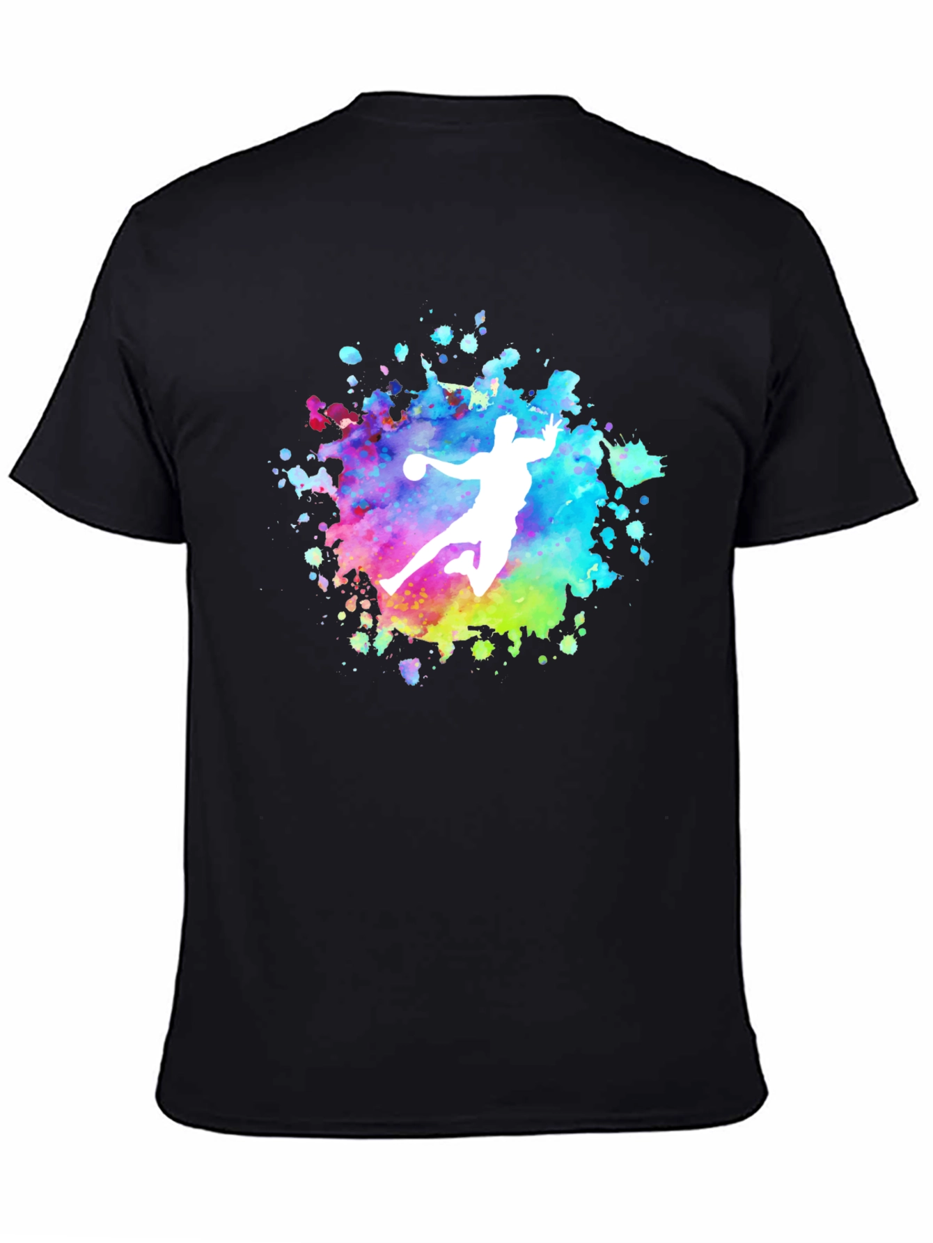 Handball Player Graphic T-Shirt - Colorful Splatter Design