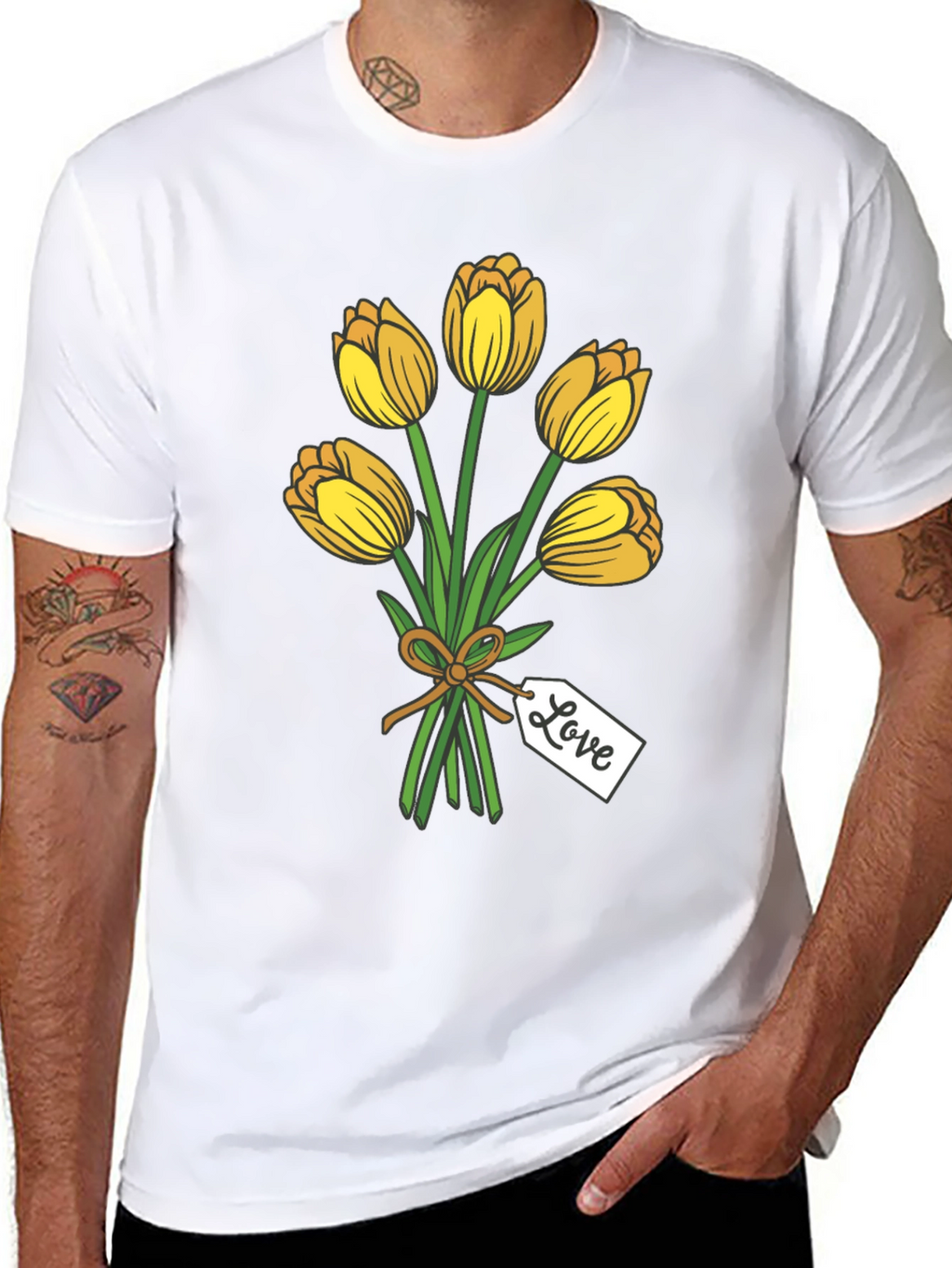 Tulip Bouquet Graphic Tee - Stylish Black T-Shirt