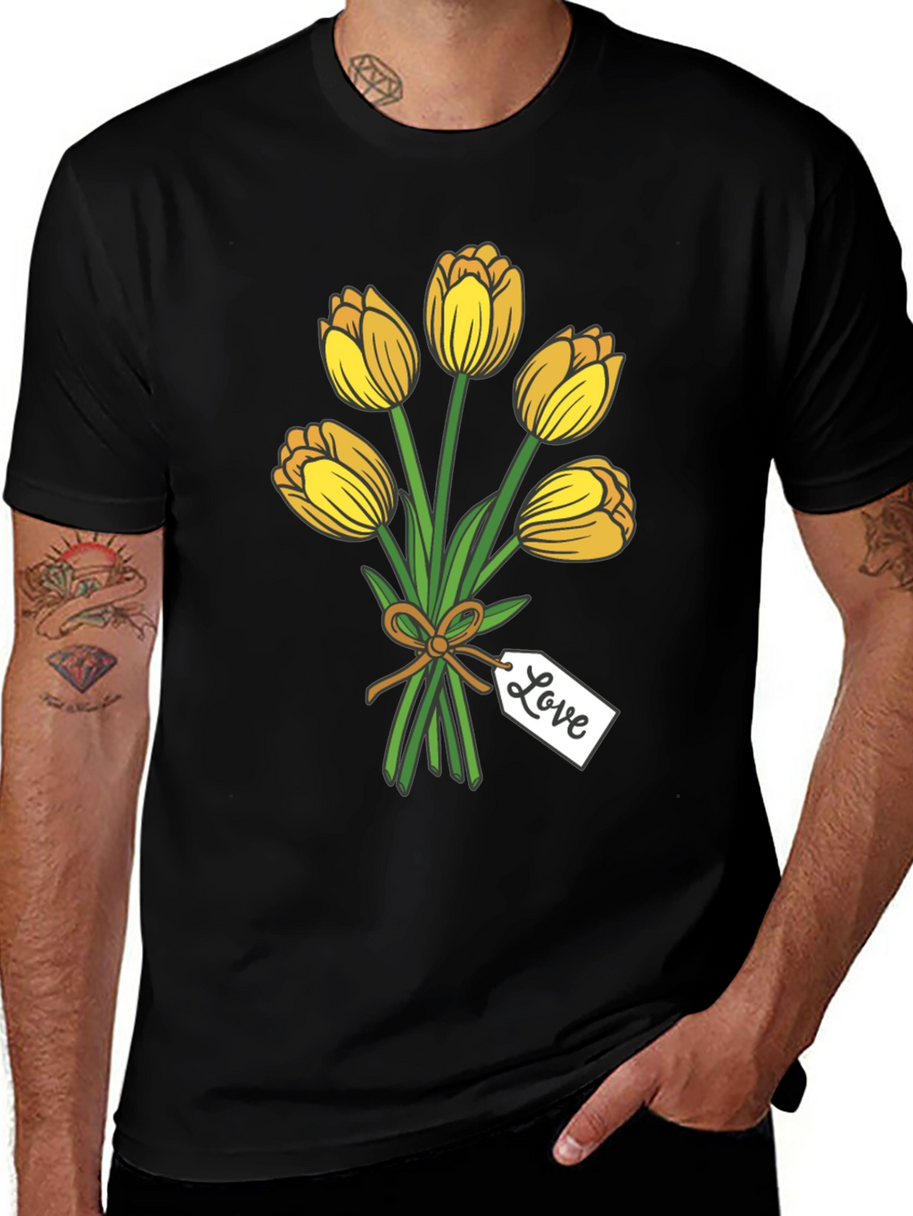 Tulip Bouquet Graphic Tee - Stylish Black T-Shirt
