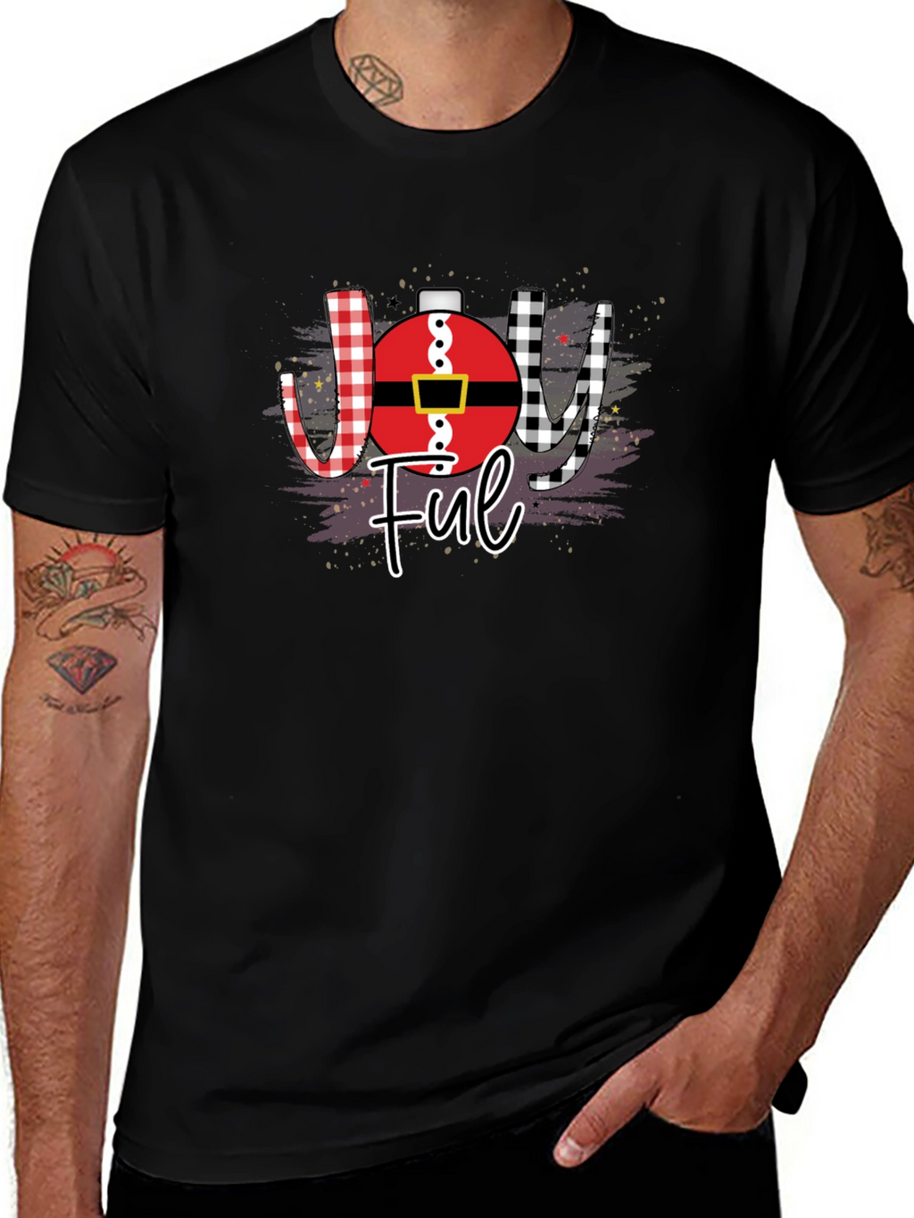 Joyful Christmas Graphic Tee - Santa Ornament