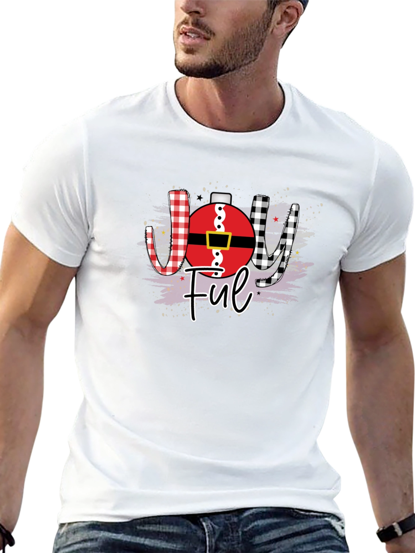 Joyful Christmas Graphic Tee - Santa Ornament