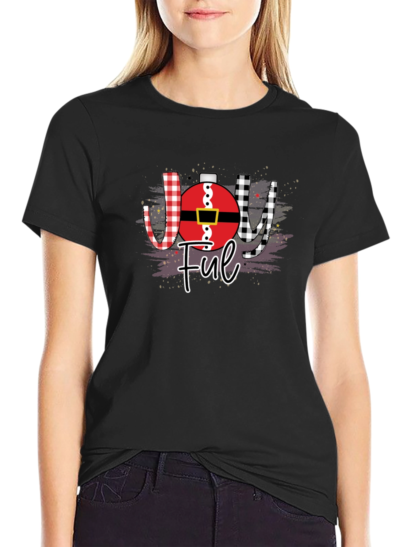Joyful Christmas Graphic Tee - Santa Ornament