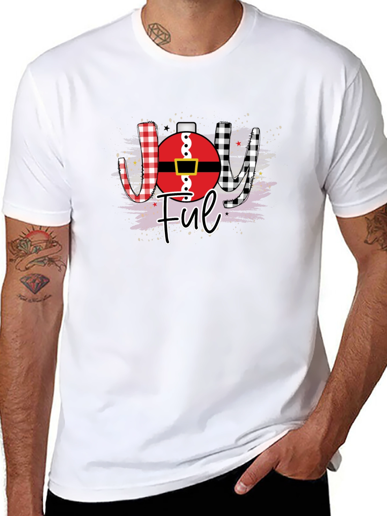 Joyful Christmas Graphic Tee - Santa Ornament