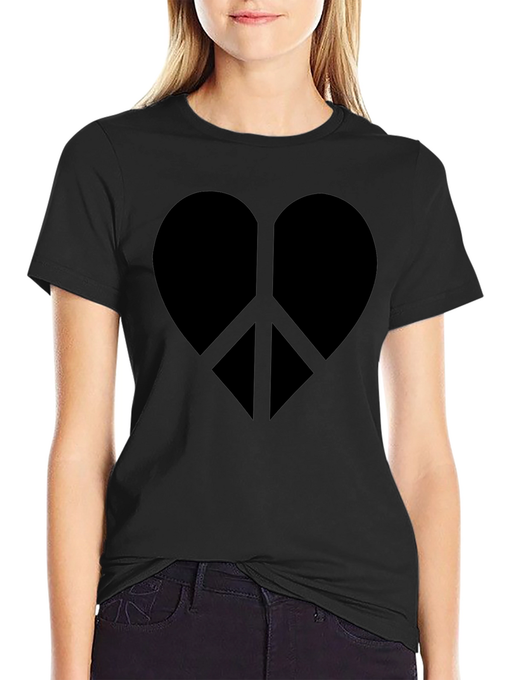 Heart Peace Sign Graphic Tee - Black