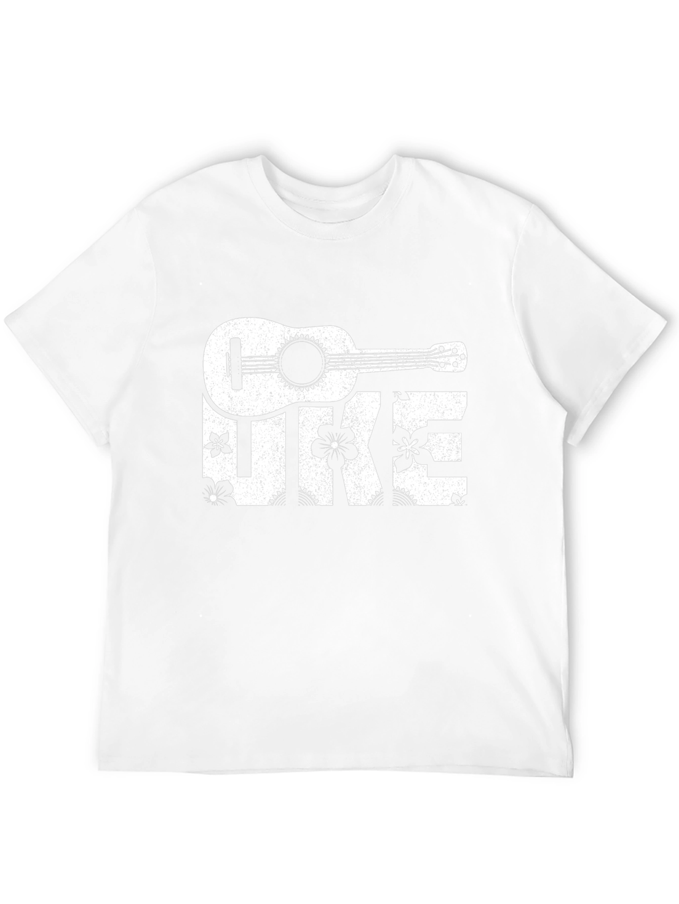 Ukulele Floral Print T-Shirt - Black Cotton Tee