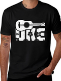Ukulele Floral Print T-Shirt - Black Cotton Tee