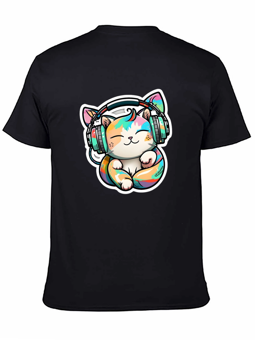 Cute Cat with Headphones Graphic Tee