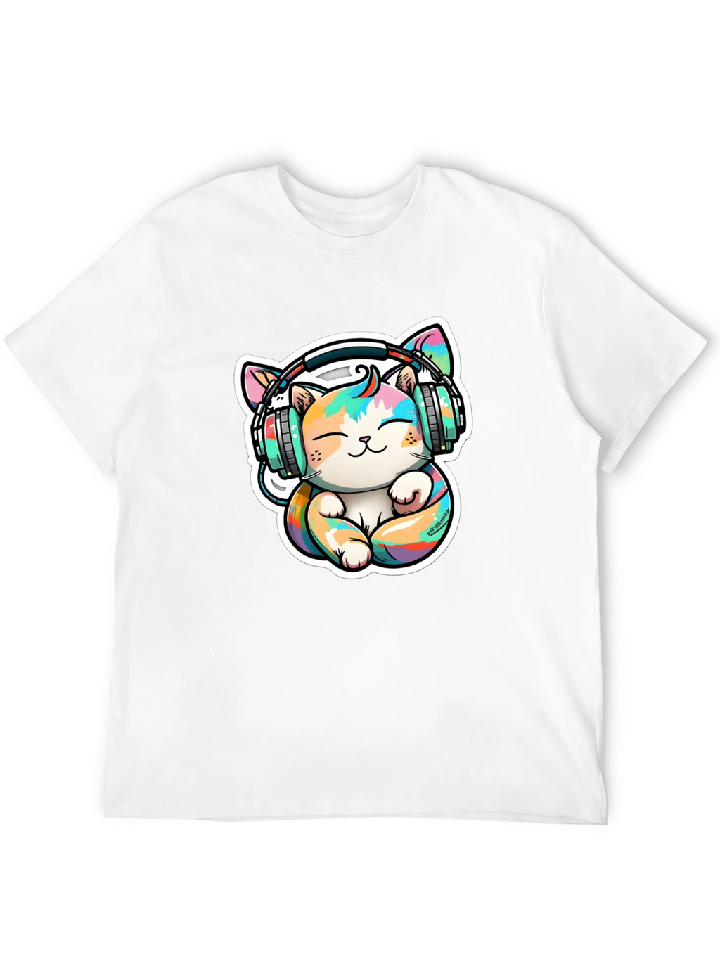 Cute Cat with Headphones Graphic Tee