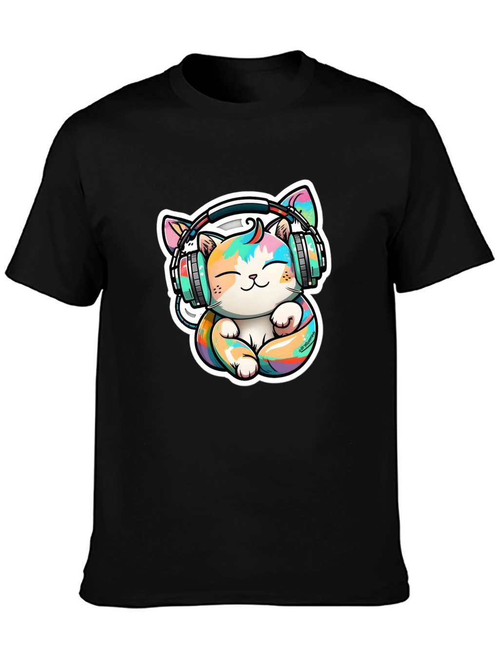 Cute Cat with Headphones Graphic Tee